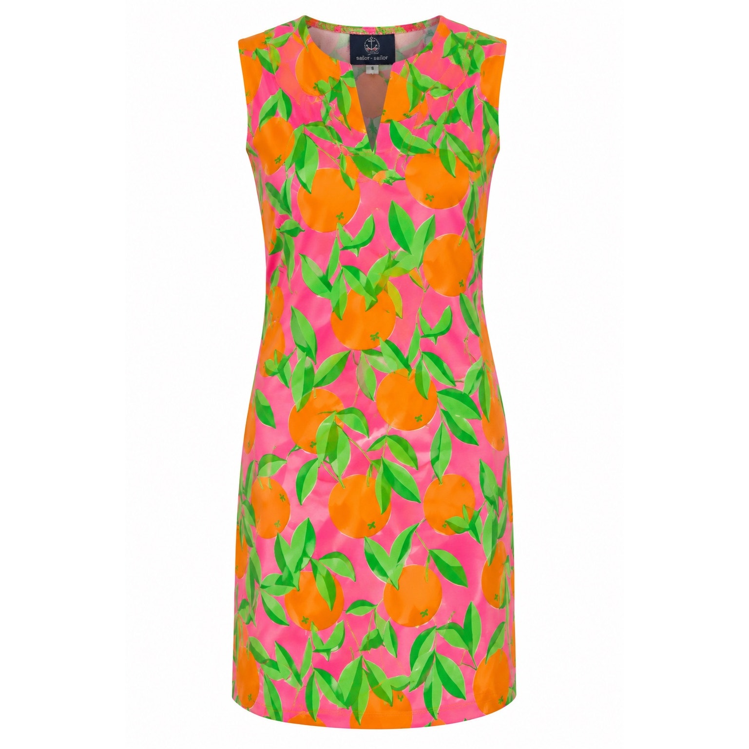 Sailor-Sailor Orange Print Shift Dress Pink Green Sleeveless Size Small Resort